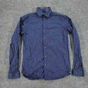 American Eagle Button Shirt Men XS Blue Striped Logo Long Sleeve Pocket Slim Fit
